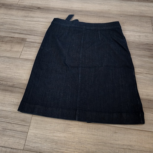 LOFT Dark Blue Denim Wrap Skirt 14 High Waist Jean Skirt Workplace Office Fall - Picture 9 of 11